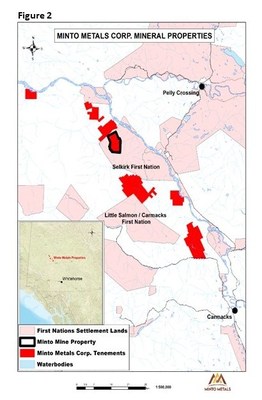 Figure 2. Regional Map of Minto Metals Corp. Projects. All exploration activity reported herein are from the Minto Mine Property and authorized under Quartz Mining Land Use Permit LQ00565. (CNW Group/Minto Metals Corp.) Figure 2. Regional Map of Minto Metals Corp. Projects. All exploration activity reported herein are from the Minto Mine Property and authorized under Quartz Mining Land Use Permit LQ00565. (CNW Group/Minto Metals Corp.)