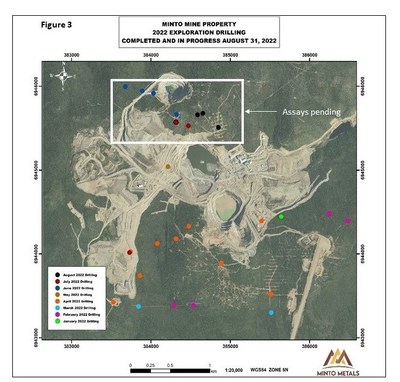 Figure 3. All 2022 Exploration Drill Collar locations as at August 31, 2022. (CNW Group/Minto Metals Corp.) Figure 3. All 2022 Exploration Drill Collar locations as at August 31, 2022. (CNW Group/Minto Metals Corp.)